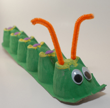 completed egg carton caterpillar